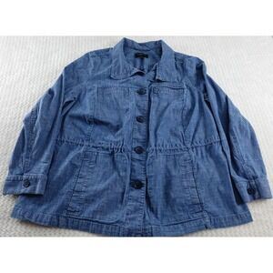 Talbots Twill Jacket Chambray Chore Coat size 1X PLUS  Blue Preppy Mock Neck